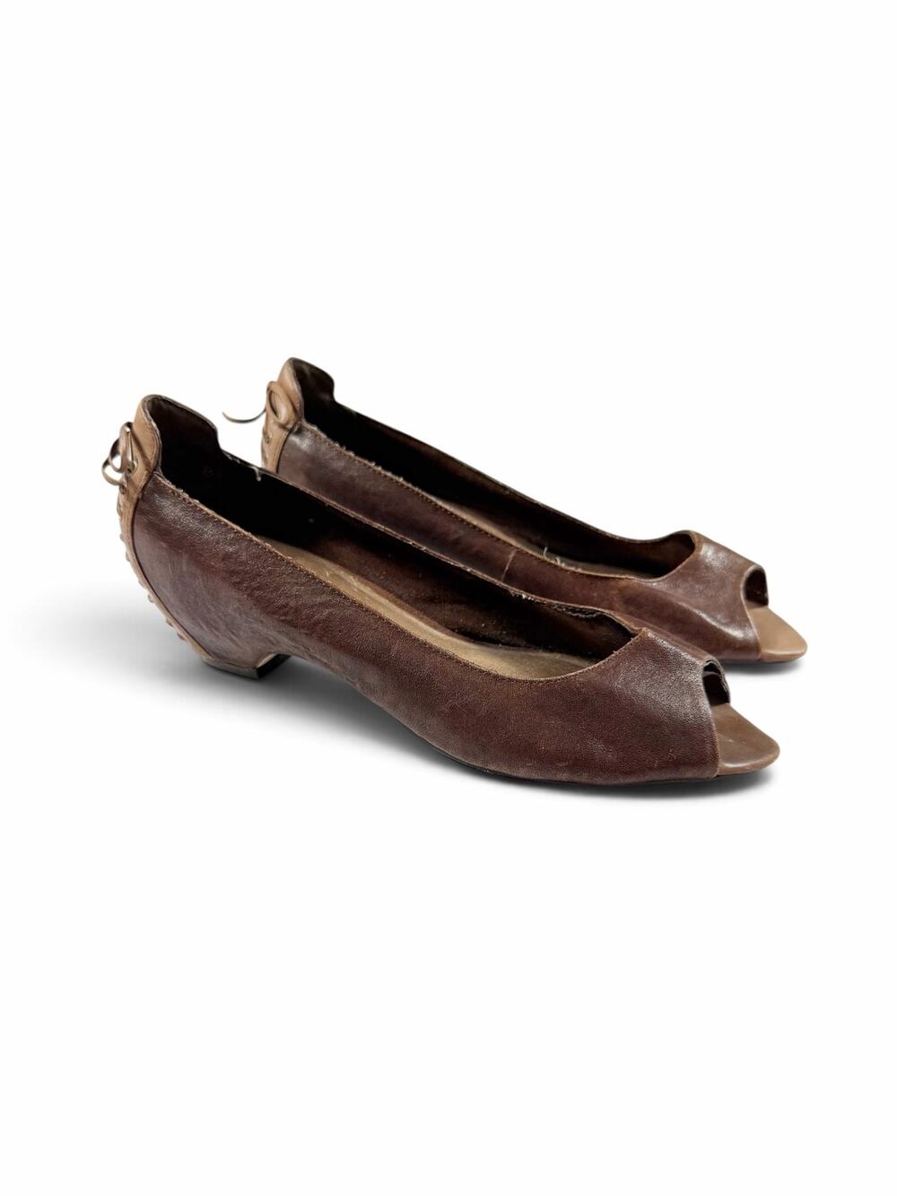Seychelles Brown Leather Peep Toe Low Heel Lace Up Flats Shoes Size 8.5